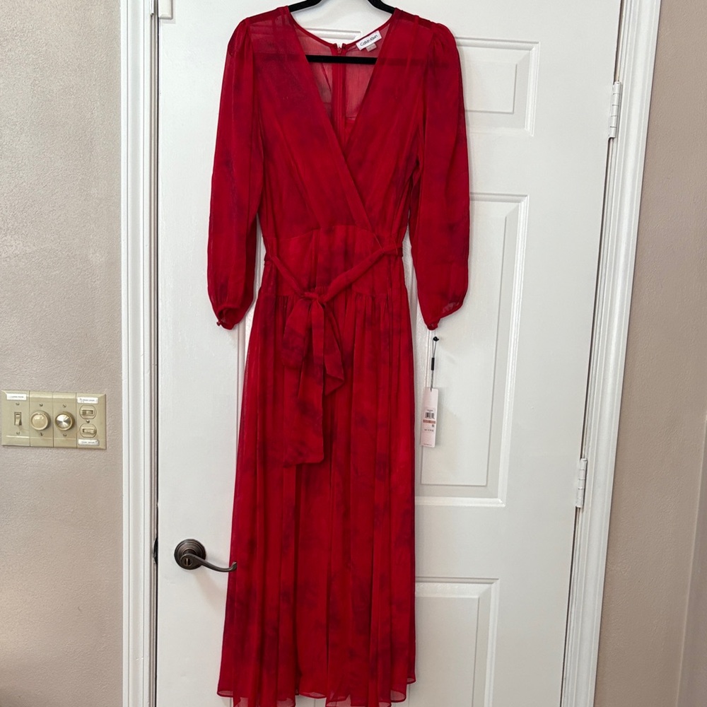 Calvin Klein Vibrant Red Long Sleeve Dress - Picture 1 of 7